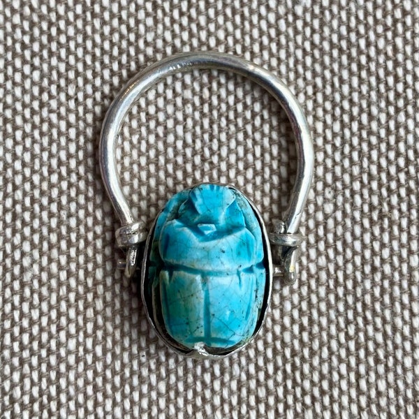 Scarab Beetle Ring, Silver and stone, Hinged, Ancient Egypt