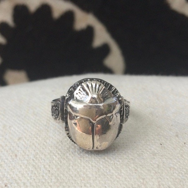 Bague scarabée en argent, Egypte ancienne, faite main au Caire