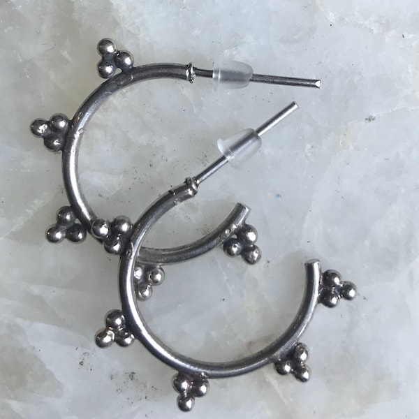 Silver Hoop Earrings, Yemeni style, Handmade in Cairo