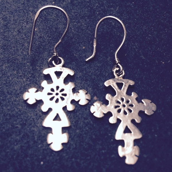 Coptic - Ethiopian Cross earrings - silver
