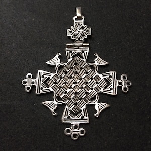 Silver cross, Ethiopian motif, handmade in Cairo