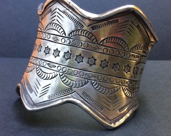 Very unusual silver Hill Tribe cuff bracelet