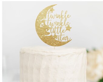 Twinkle Twinkle Little Star Gold Glitter Cake Topper - First birthday Cake Topper, Baby Shower, Cake Topper, Gender Reveal, How We Wonder