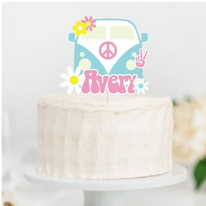 Groovy Bus Cake Topper, individueller Name Zwei Groovy-Kuchendeckel, Retro-Geburtstagsfeier, Groovy One Party Zubehör, One Groovy Babe