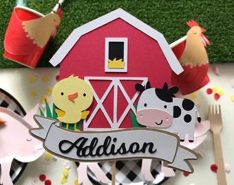 Farm Cake Topper, farm decorations, farm theme cake topper, barnyard birthday decorations, barn cake topper, farm animals, little farmer