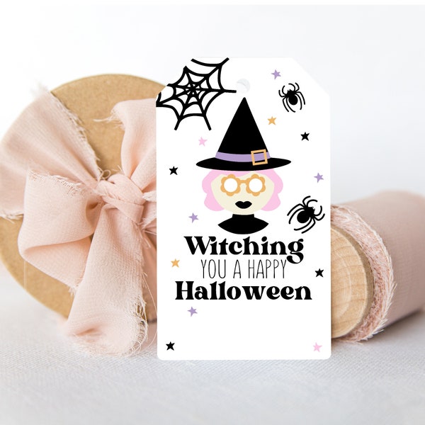 Witching you a Happy Halloween, Halloween Boo Basket Gift Tag, Spooky Treats, School Treat Tags, Halloween Goodie Bags, sweet treat tag