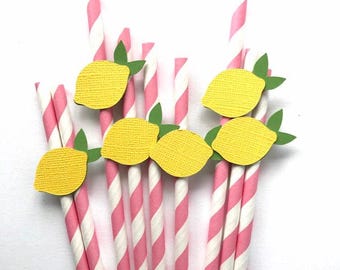 Lemon Paper Straws: Summertime Party Decor, Set of 12