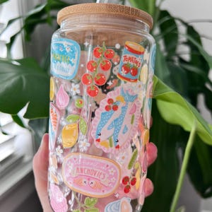 Italian Summer Sardines Glass Cup: Coastal Coquette Iced Coffee Tumbler, Aesthetic Iced Coffee Tumbler image 1