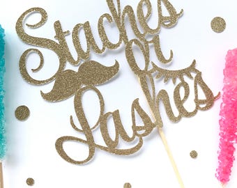 Staches or Lashes Cake Topper - Baby Shower Decor - Gender Reveal - Its a boy - Its a girl - Momma to be -Glitter Cake Topper