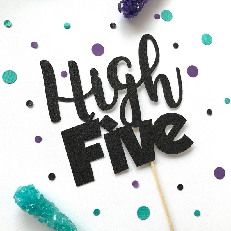 High Five Glitter Cake Topper - 5th Birthday Party Decor Bild 1