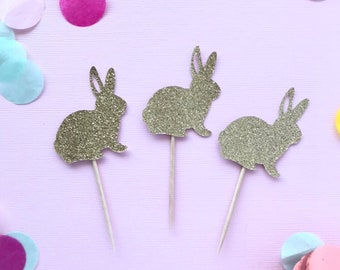 Bunny Cupcake Toppers - First Birthday - Easter Glitter Toppers - First Easter - Easter Basket - Some bunny is one - Easter Cupcake Toppers