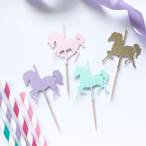 Carousel Cupcake Toppers, Horse Party Decor, Carnival Birthday Party Theme, Circus