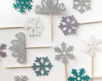 Frozen Snowflake Cupcake Toppers, First Birthday, Winter Snowflake, Frozen, Girls Birthday, Cupcake Picks, Christmas Party, Winter onederlan