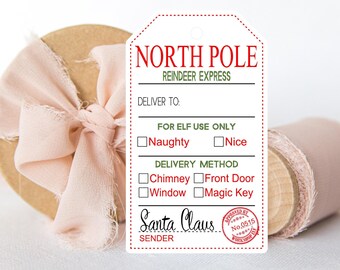 Christmas Printable Gift Tag, Santa's nice list, Christmas Presents, Christmas eve box, Santa Delivery Present Tags, elf gift tag, Naughty