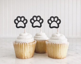 Paw print Cupcake toppers, let's pawty, puppy birthday theme, adopt a puppy, kids birthday