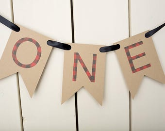 Lumberjack High Chair Banner: Buffalo Plaid ONE, First Birthday