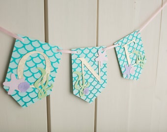 Mermaid One banner , highchair banner, first birthday, under the sea party decor, Mermaid Party Decor, Cake Smash, Under water theme