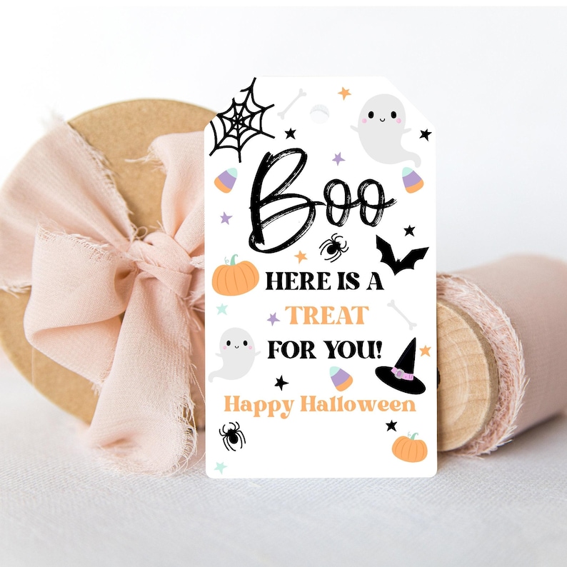 Boo Tag, Halloween Boo Basket Gift Tag, Spooky Treats, The Spooky One Birthday, School Treat Tags, Halloween tags, trunk or treat tag image 1