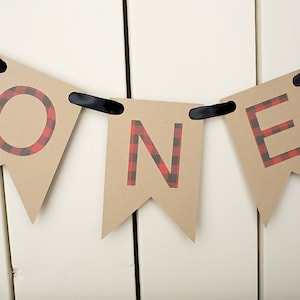 Lumberjack high chair banner, one happy camper banner, buffalo plaid party decorations, Camping themed birthday, Wild one Lumberjack Party