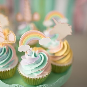 Unicorn cupcake toppers, unicorn horn cupcake toppers, rainbow cupcake toppers, Pastel Unicorn Party, Magical Rainbow Birthday Party