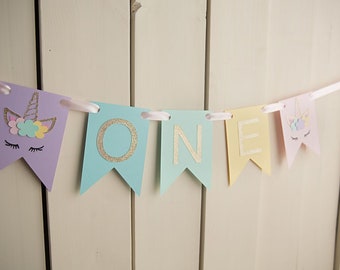 One Banner, Unicorn First Birthday Party Decor, 1st Birthday Banner, Highchair Banner, Rainbow Birthday