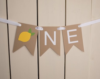 Lemon One Banner, First Birthday High Chair Decor, Fruitty, Lemonade Birthday Party Decor, Fruit Theme, Cake Smash Decor