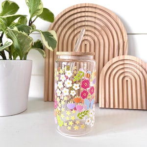 Floral Bee Glass Tumbler Cup: Iced Coffee, Library Book Drinks