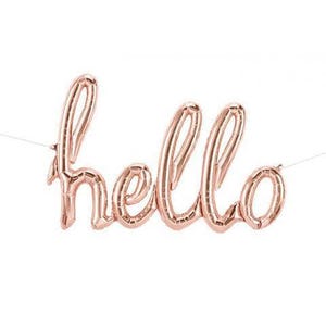 Globo de Hola en oro rosa: Decoración de fiesta con texto - 31 x 20"