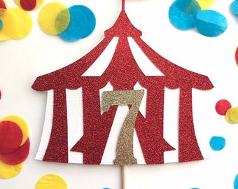 Circus Cake Topper, Age Cake Topper, Under the Big Top, Carnival Theme Birthday Party, Ringmaster, First Birthday, Vintage Circus, Zoo Party