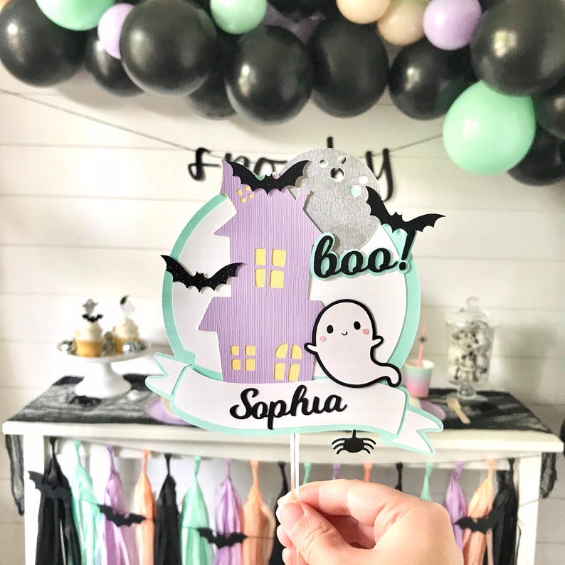 Halloween Cake Topper, Halloween Party Decor, Halloween Cake Topper, Cake Sign, First Birthday Party, Little Boo image 1