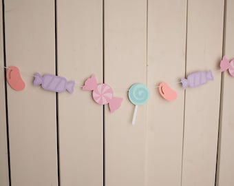 Sweet Treats Garland, Sweet One First Birthday Party, Candy Party Decor, Lollipop, Two Sweet, Candy Buffet, Candy Party,