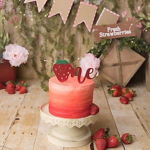 Strawberry Cake Topper, One Cake Topper, Strawberry cake smash, Strawberry Party theme, 1st birthday  party decor, tutti frutti party