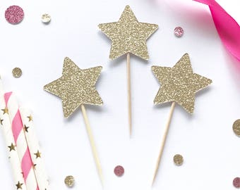 Star Cupcake Toppers - Twinkle Twinkle Little Star- Baby Shower Decor - Glitter Cupcake Toppers - First Birthday