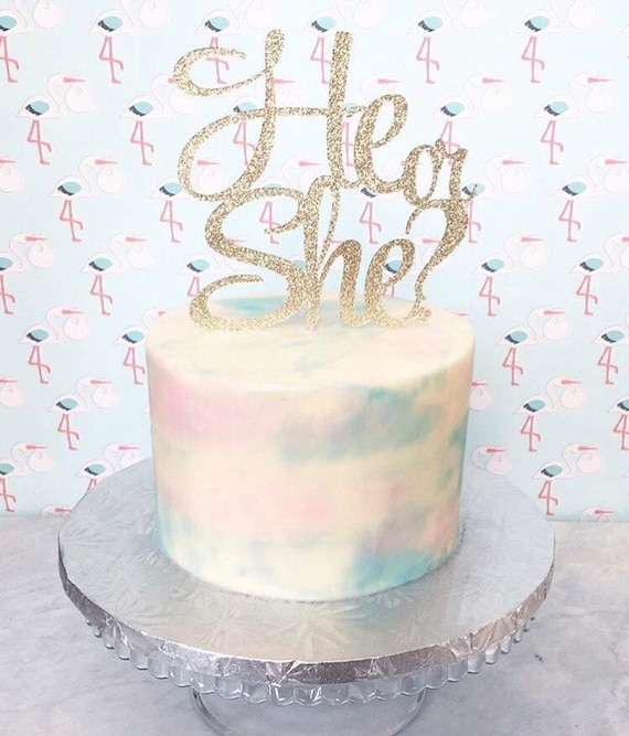He Or She Cake Topper Boy Or Girl Gender Reveal Baby Shower Etsy