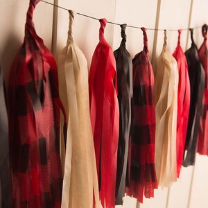 Buffalo Plaid Tassel Banner: Lumberjack Party Decor image 3