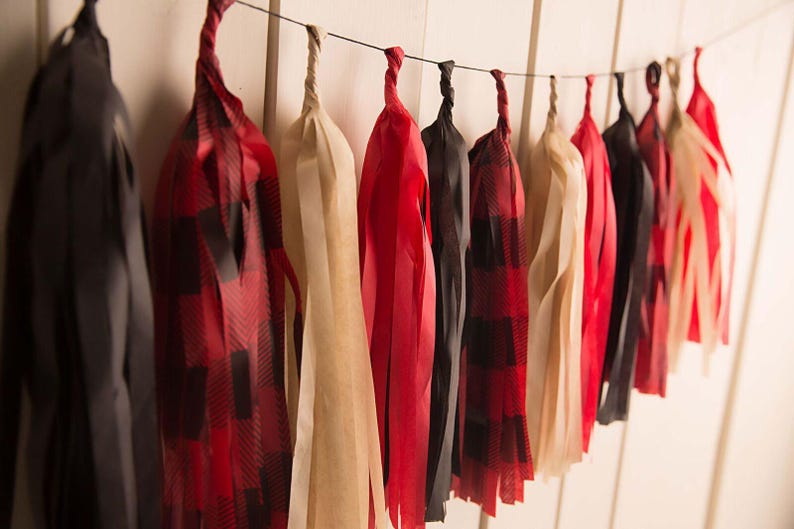 Buffalo Plaid Tassel Banner: Lumberjack Party Decor image 3