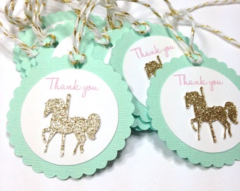 12 Carousel Gift Tags, First Birthday Party Theme, Thank you Favor Tags, Carnival birthday party decor