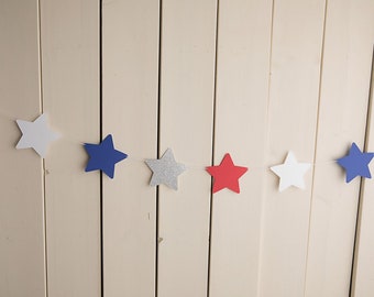 4th of july star garland, red white and blue party decor, Party in the USA theme, Patriotic home decor, independence day party