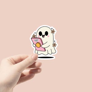 Bookish Ghost Girl Sticker: Spooky Reader, Fall Library