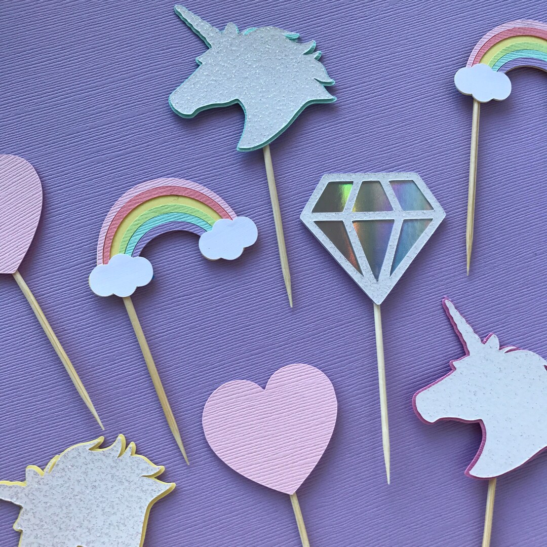 Pastel Unicorn Themed Cupcake Toppers Pastel Rainbow Party Etsy