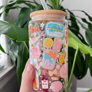 Italian Summer Sardines Glass Cup: Coastal Coquette Iced Coffee Tumbler, Aesthetic Iced Coffee Tumbler image 4