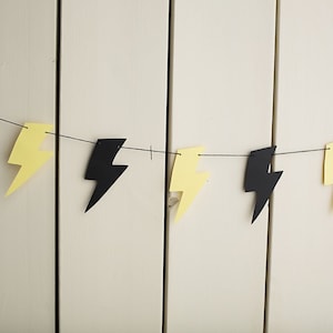 Lightening bolt,  Yellow Superhero Bolt Garland - Superhero Birthday Party Decor - Cake Smash - First Birthda - Paper Garland