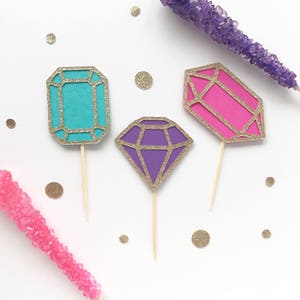 Gem Cupcake Toppers, Birthday Party Decor, Shine Bright, She&#39;s a gem, Jewels party, Gemstone Toppers, Little Gem, Gemstone Party, Mining