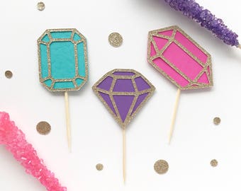 Gem Cupcake Toppers, Birthday Party Decor, Shine Bright, She's a gem, Jewels party, Gemstone Toppers, Little Gem, Gemstone Party, Mining