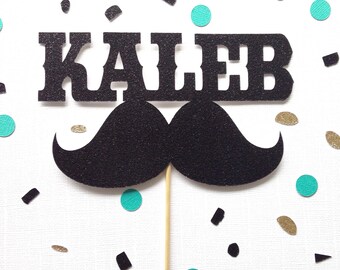 Mustache Cake Topper, Little Mans First Birthday Party Theme, Cake Smash Topper, Birthday Topper, Personalized Cake Topper, Name Cake Sign