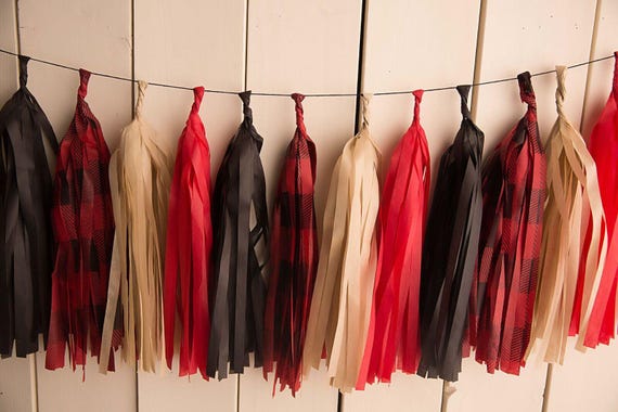 Buffalo Plaid Tassel Banner: Lumberjack Party Decor