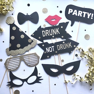 Photo Booth Props for New Years - Birthday Party Photo Booth - Over The Hill Party Theme - Gold Black Party Decor