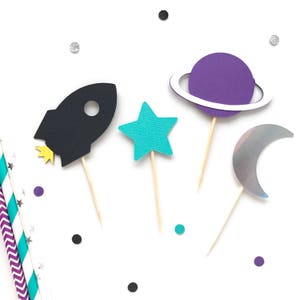 Space Galaxy Cupcake Toppers, 1st trip around the sun, Out of This World Party, Rocket Ship, Outer Space, Stars, little astronaut decoration