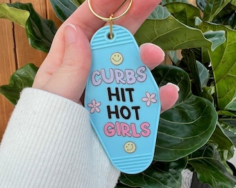 Curbs Hit Hot Girls Motel Keychain: Funny Car Key Accessory