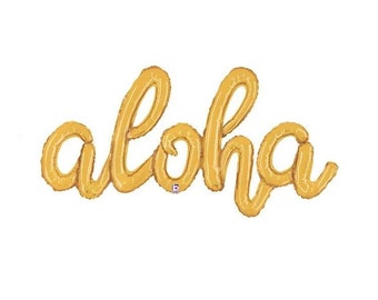 Aloha Gold Balloon, Aifill Script Balloon, Tropical Birthday Party, Bachelorette Decor, Bridal Shower, Summer Pool Luau, Wedding Photo Prop